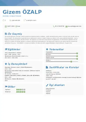 Müzik Öğretmeni Cv Örnekleri cv indir